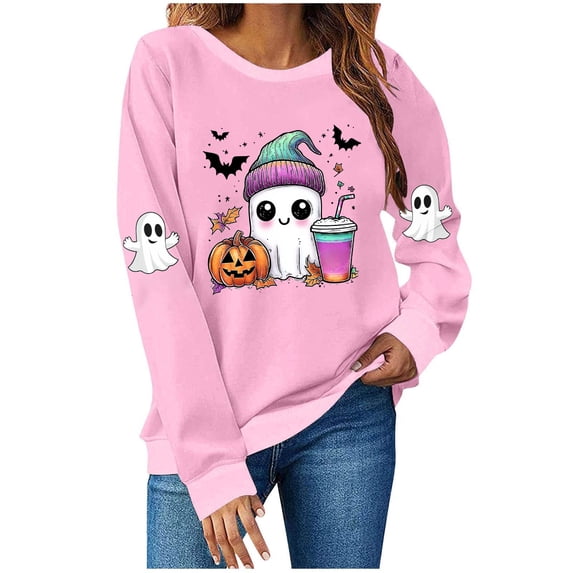 Oalirro Halloween Sweatshirt Fall Long Sleeve Funny Ghost Crewneck Spooky Raglan Graphic Pullover Shirts
