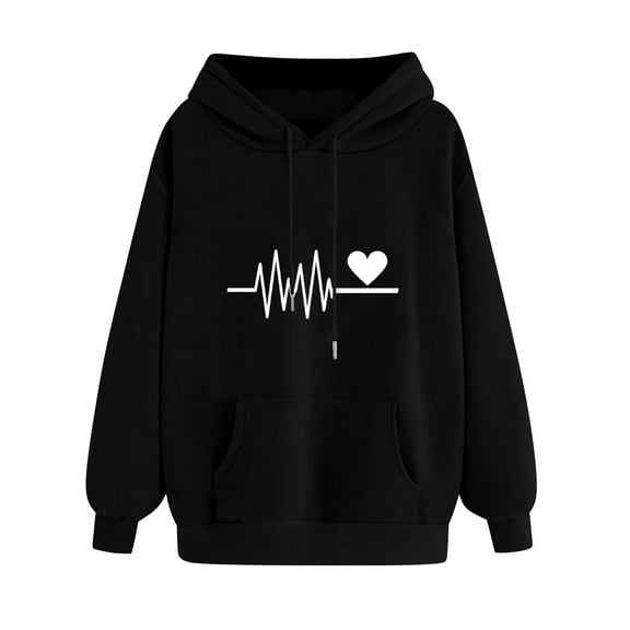 Oalirro Hearts Graphic Print Hoodies for Women Crew NeckValentine's Day PulloverBlack,L