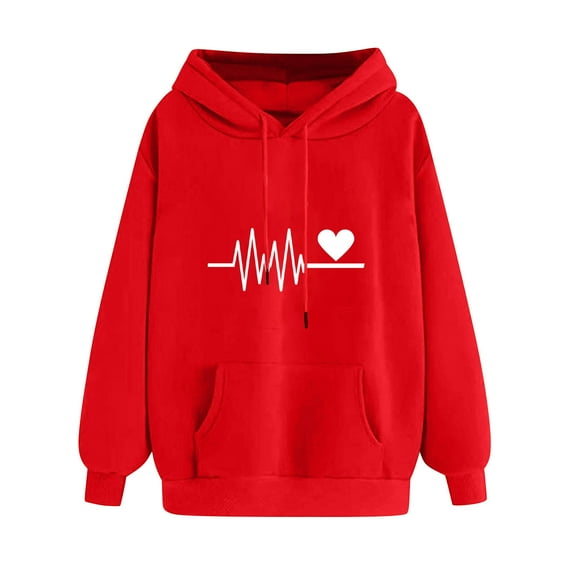 Oalirro Hearts Graphic Print Hoodies for Women Crew NeckValentine's Day PulloverRed,M