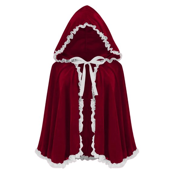 Oalirro Hood Cape for Party Holiday Lace Solid Color Hooded Short Velvet Cape Hood Cape Halloween Christmas Fancy Cloak with Hood