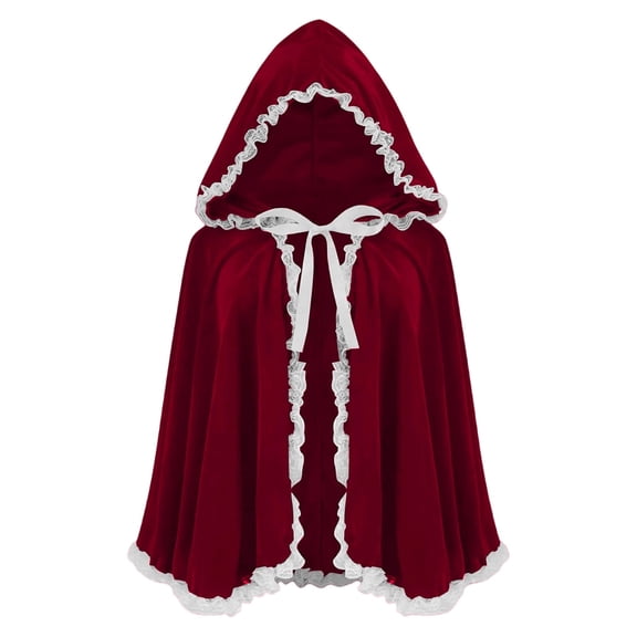 Oalirro Hood Cape for Party Holiday Lace Solid Color Hooded Short Velvet Cape Hood Cape Halloween Christmas Fancy Cloak with Hood