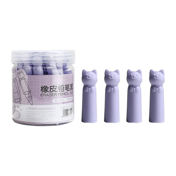 Oalirro Kitty Pencil Cap Set - 30pcs Cute Silicone Protective Sleeves with Eraser & Grip Extension | Tip Safety & Multi-Use(Pink/Blue/Purple/Green)