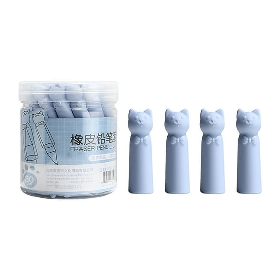 Oalirro Kitty Pencil Cap Set - 30pcs Cute Silicone Protective Sleeves with Eraser & Grip Extension | Tip Safety & Multi-Use(Pink/Blue/Purple/Green)