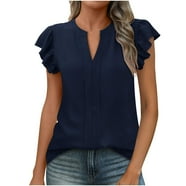 Textured V Neck Flowy Ruffle Blouse For Women Effortless Office Or Casual Top For Everyday Wear
