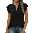 thumbnail image 1 of Oalirro Ladies' White Blouse V Neck Ruffle Sleeve Flowy Shirts Dressy Casual Cute Summer Tops, 1 of 9