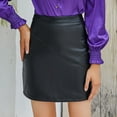 thumbnail image 1 of Oalirro Leather Skirt Gift for Her Mini Skirts for Women Women Fashion Leather Stretch Casual Half-length Hip Zipper Skirt Black, 1 of 7