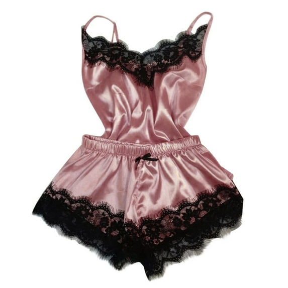 Oalirro Lingerie Pajamas Sets for Women Casual Short Sleeve Top with Shorts Homewear 2 Piece Pjs Shorts Set Hot Pink,S