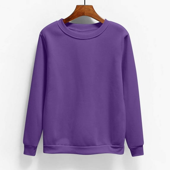 Oalirro Long Sleeve Sweatshirts for Women Trendy Casual Solid Ladies Crewneck Tops 2024