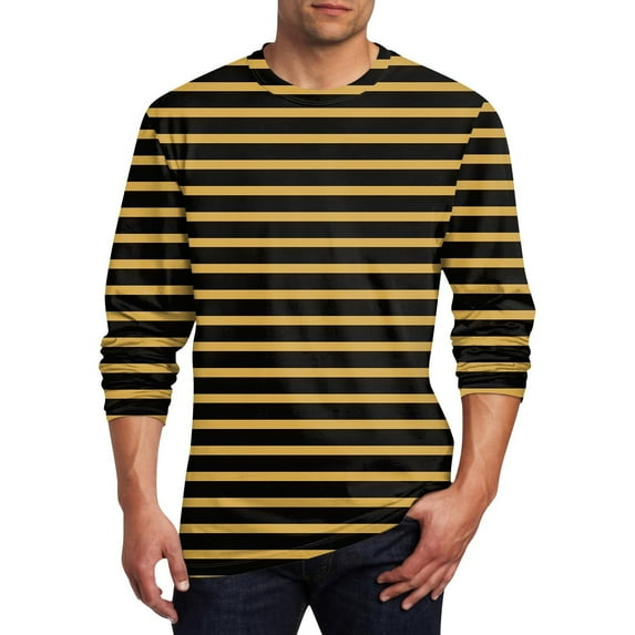 Oalirro Long Sleeve T Shirt Men Trendy Round Neck Tee Classic Striped T-Shirts 2024 Fall Shirts