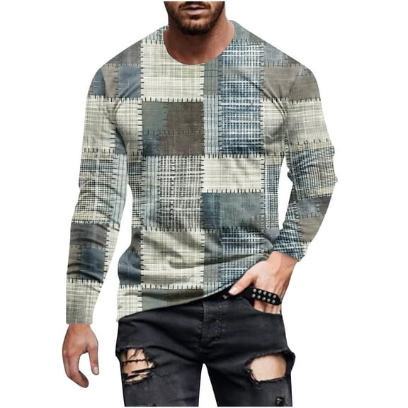 Oalirro Long Sleeve Tee Shirts for Men Men's Loose Round Neck 3D Printing Long Sleeve Top