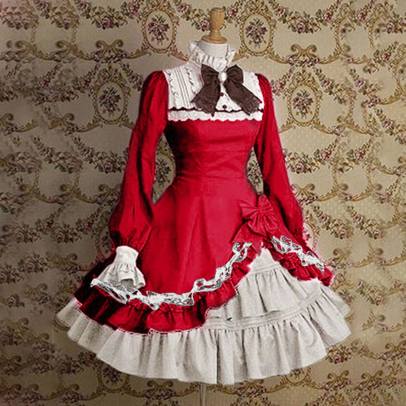 Oalirro Maxi Dress Medieval Dress Gothic Clothes For Women Long Sleeve  Round Neck Knee-High Vintage Dresses For Women 2023 Wedding Guest Red XS -  Walmart.com