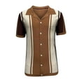 thumbnail image 1 of Nnhblu Men Cotton Short Sleeve Turndown collar Stripe Casual Shirts Brown M, 1 of 4