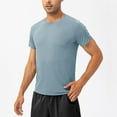 thumbnail image 1 of Nnhblu Men Nylon Short Sleeve Round Neck Quick Dry Sports Blouses Sky Blue M, 1 of 5
