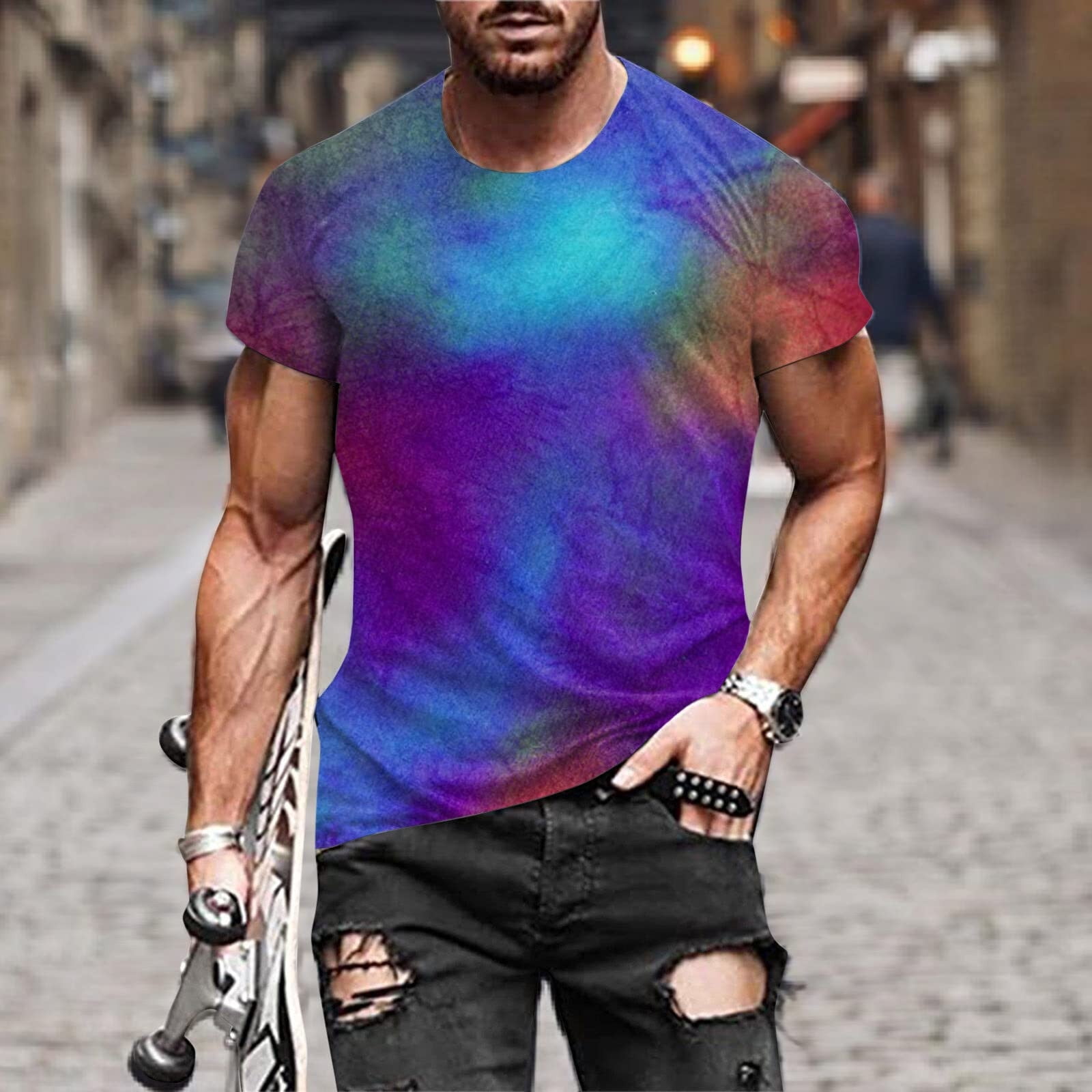 Oalirro Men Polyester Short Sleeve Round Neck Casual Tshirts Shirts For Men  Multicolor XL