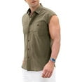 thumbnail image 1 of Oalirro Men Polyester Short Sleeve Turndown collar Casual Blouse Army Green L, 1 of 5