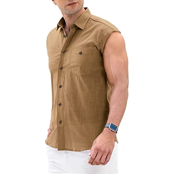 Nnhblu Men Polyester Short Sleeve Turndown collar Casual Mens T Shirts Khaki XL