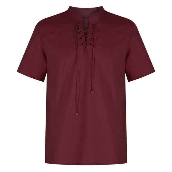 Oalirro Men Polyester Short Sleeve Turndown collar Retro Comfort Colors Tshirt Men Wine XXXXL