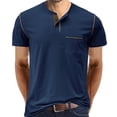 thumbnail image 1 of Oalirro Men Short Sleeve Cotton Stand-up Collar Slim T Shirts For Man Blue XL, 1 of 7