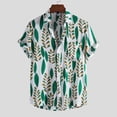 thumbnail image 1 of Nnhblu Men Short Sleeve Cotton Turndown collar Printed Hawaii Summer Blouse Green XL, 1 of 9