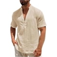 thumbnail image 1 of Oalirro Men Short Sleeve Henley T-Shirt Casual Solid Color Button-up Henley Shirt V Neck Tee Tops, 1 of 6