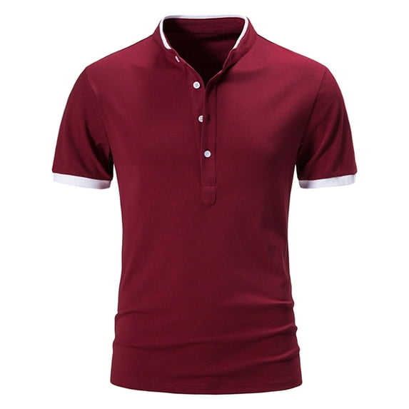 Nnhblu Men Short Sleeve Polyester Stand-up Collar Casual Casual Shirts Wine M