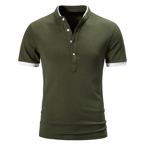 Nnhblu Men Short Sleeve Polyester Stand-up Collar Casual Mens Tshirts Graphic Army Green XXL