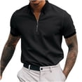 thumbnail image 1 of Yufatyle Men Short Sleeve Polyester Turndown collar Casual Comfort Colors Tshirt Men Black M, 1 of 8