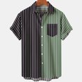 thumbnail image 1 of Nnhblu Men Short Sleeve Polyester Turndown collar Stripe Blouse Green XXXXL, 1 of 5