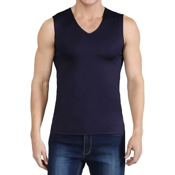 Nnhblu Men Tank Tops V-Neck Sleeveless Ice Silk,Traceless Breathable Shirts for Men Navy M