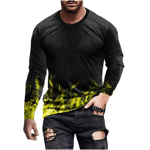 Oalirro Men's Graphic T-Shirt Long Sleeve Athletic Running Gym Casual 3D Top