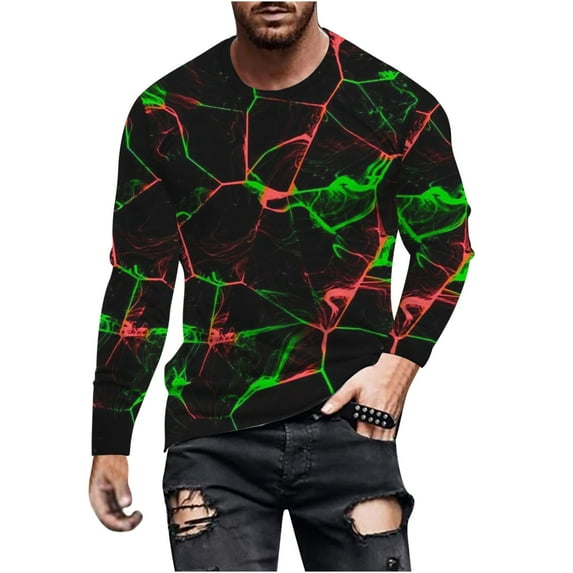 Oalirro Men's Graphic T-Shirts Loose Fit Long Sleeve Round Neck Men's Shirts Graphic Tees Green,XXXXL