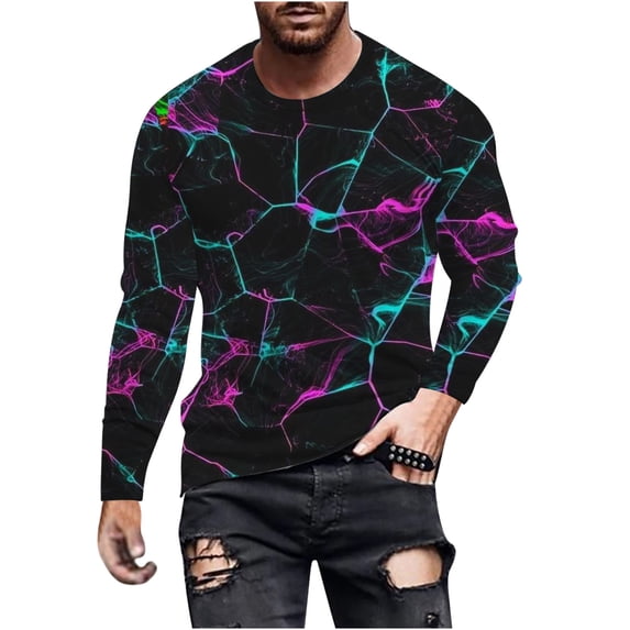 Oalirro Men's Graphic T-Shirts Loose Fit Long Sleeve Round Neck Men's Shirts Graphic Tees Red,XL