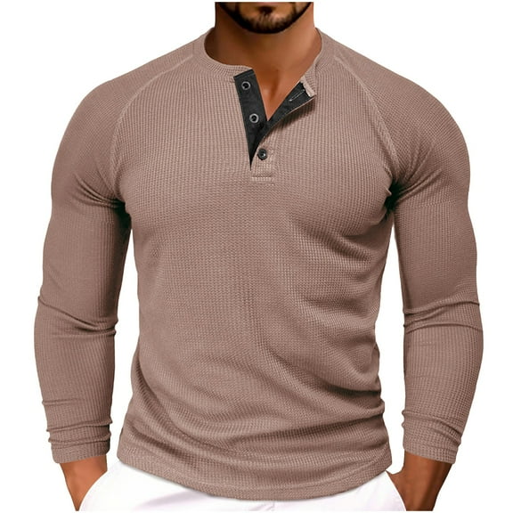 Oalirro Men's Henley Shirts Casual Basic Long Sleeve T-Shirt Classic Button Round Neck Lightweight Tops