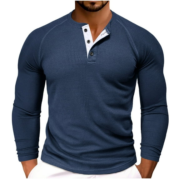 Oalirro Men's Henley Shirts Casual Basic Long Sleeve T-Shirt Classic Button Round Neck Lightweight Tops
