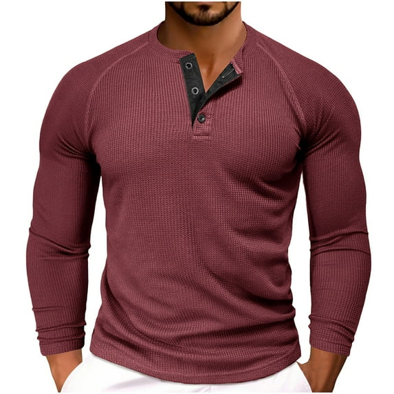 Oalirro Men's Henley Shirts Casual Basic Long Sleeve T-Shirt Classic Button Round Neck Lightweight Tops