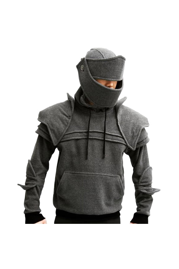 Men's Medieval Knight Hoodie Jacket - Fleece Elbow Protection Drawstring Mask Hooded Sweatshirt for Halloween & Role-Play