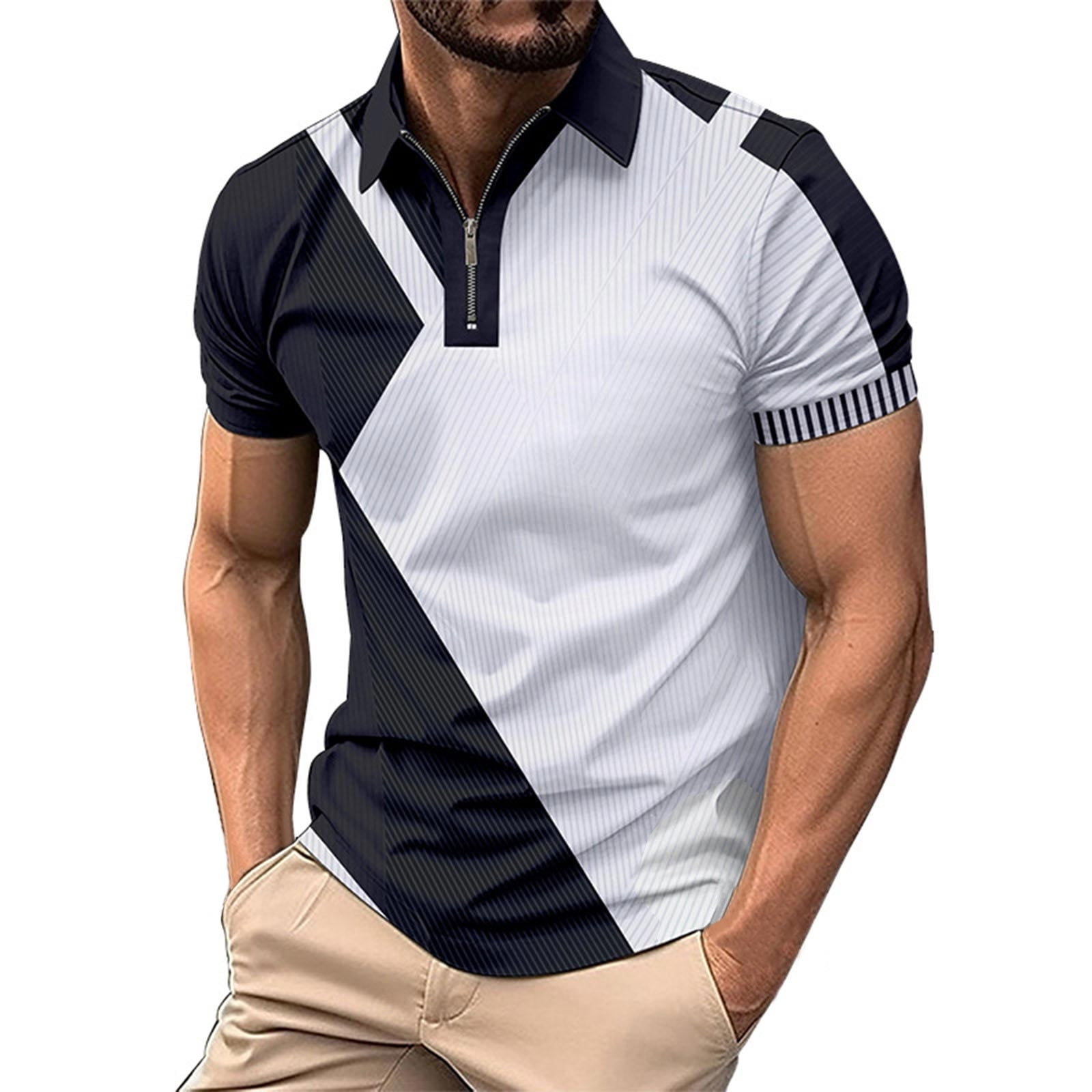 Oalirro Men's Polo Shirts Short Sleeve Classic Slim Fit Zip Pullover ...