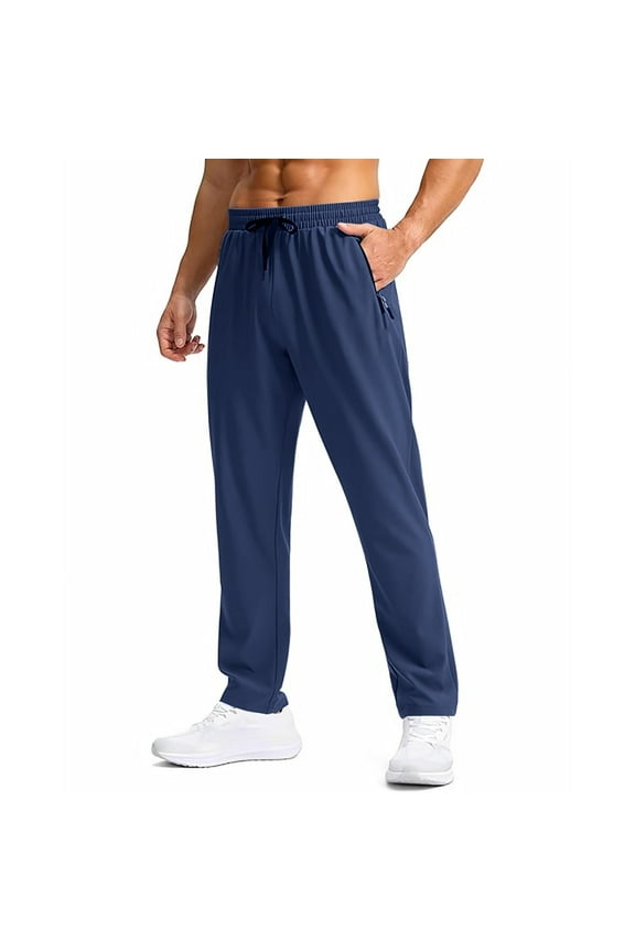 Men's Quick-Dry Silk Nylon Sports Pants for Running Gym Outdoor Casual Comfortable Elastic Waist with Zippered Pockets