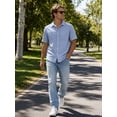 thumbnail image 1 of Oalirro Men's Short Sleeve Casual Button Down Shirt – Lightweight Breathable Cotton, Two Chest Pockets, Classic Collar, Solid Blue, Regular Fit for Summer Wear, 1 of 11