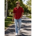 thumbnail image 1 of Oalirro Men's Short Sleeve Casual Button Down Shirt – Lightweight Breathable Cotton, Two Chest Pockets, Classic Collar, Solid Wine, Regular Fit for Summer Wear, 1 of 11