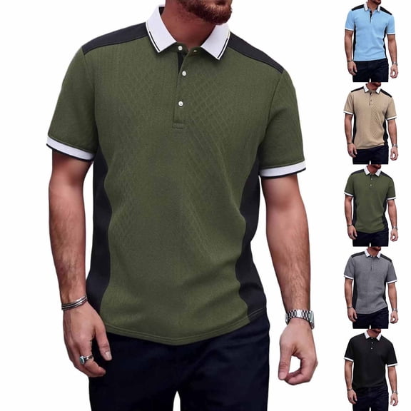 Oalirro Men's Short Sleeve Polo Shirt with Contrast Trim – Slim Fit, Breathable for Golf, Office & Weekend Casual