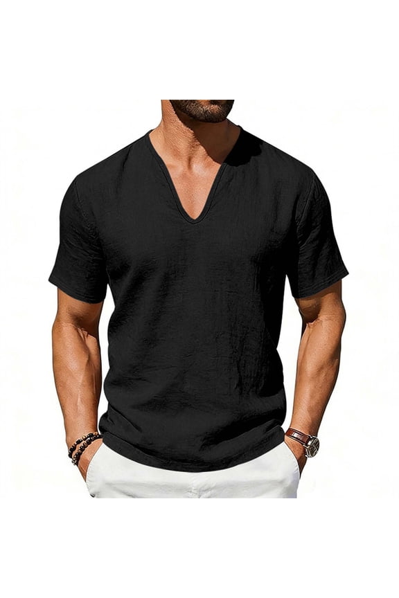Men's Solid Color Short Sleeve Deep V Neck Casual Fashion T-shirt Top