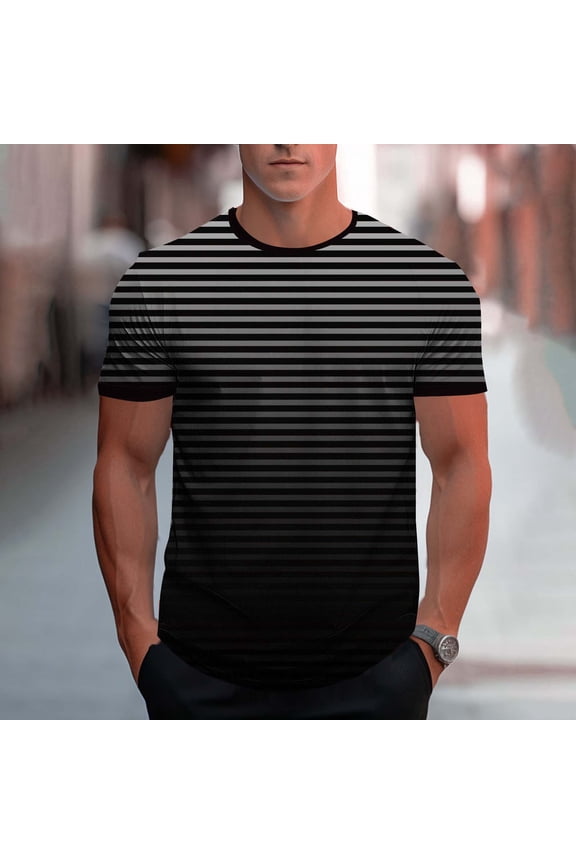Men's Striped Gradient Color Block T-Shirt, Short Sleeve Crew Neck Tee, Fashionable Casual Design for Summer
