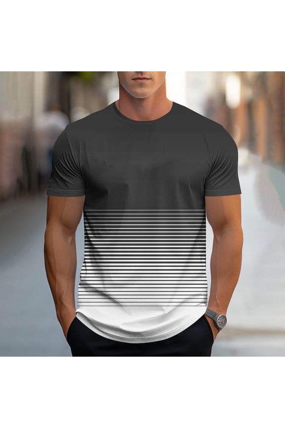Men's Striped Gradient T-Shirt, Short Sleeve Crew Neck Tee, Unique Casual Design for Daily & Weekend Wear