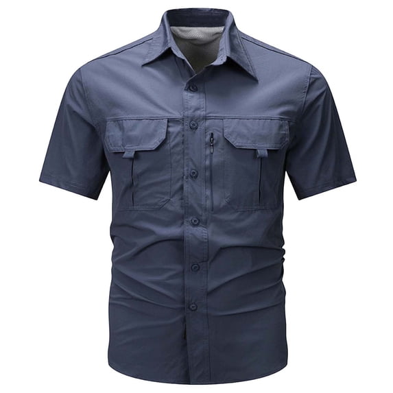 Oalirro Men's Summer Short Sleeve Breathable Tactical Work Shirt Outdoor Quick Dry Multi Pocket Camping Cargo Shirts