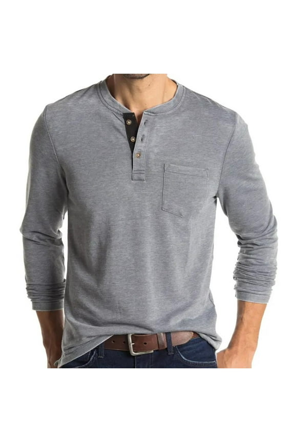 Men's T-Shirts Graphic Tees Vintage Long Sleeve Button Down Round Neck Men's Shirts Graphic Tees Gray,L
