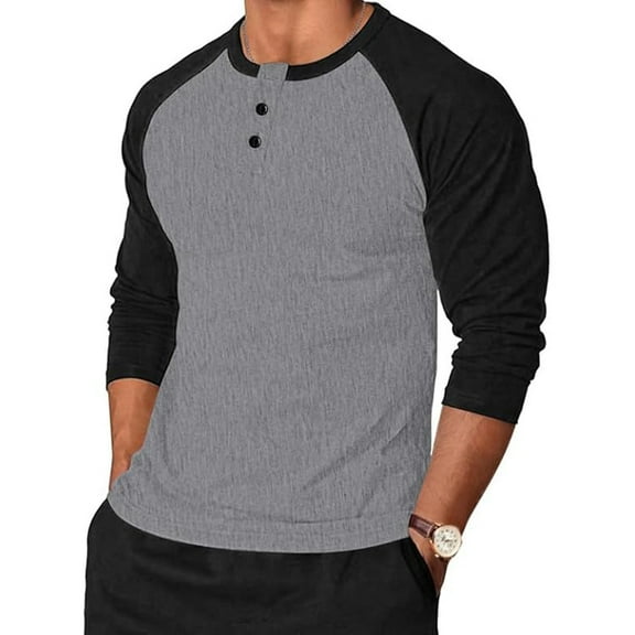Oalirro Men's T-Shirts Graphic Vintage Long Sleeve Round Neck Shirts Graphic Front Button Tees