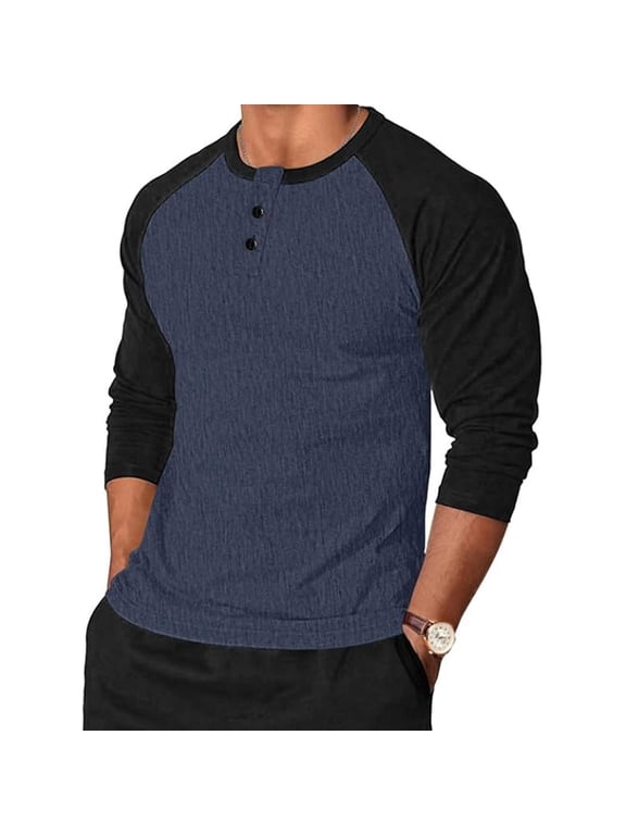 Men's T-Shirts Graphic Vintage Long Sleeve Round Neck Shirts Graphic Front Button Tees