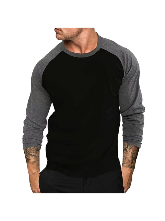 Men's T-Shirts Long Sleeve Round Neck Men's Shirts Graphic Tees Black,L