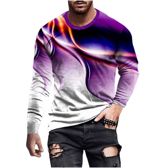 Oalirro Men's T-Shirts Long Sleeve Round Neck Men's Shirts Graphic Tees Purple,XXL
